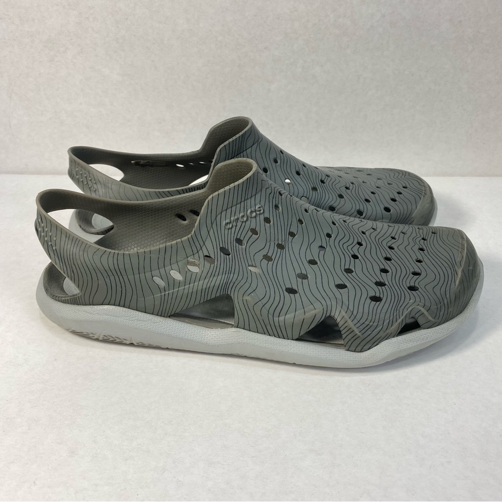 Crocs Swiftwater Graphic Wave Waterproof Grey Slip On Sandals 205623; Men’s Sz 7